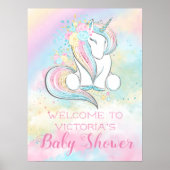 Pastel Rainbow Unicorn Kinderduschzeichen Poster (Vorne)