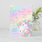 Pastel Rainbow Unicorn Magical Birthday Einladung (Stehend Vorderseite)