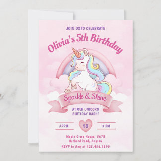 Pastel Rainbow Unicorn Magical Birthday Party Einladung