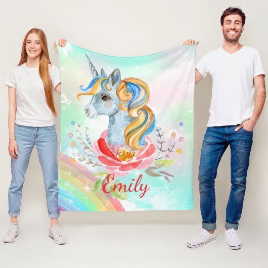 Pastel Rainbow Unicorn Personalisiert Fleece Blank