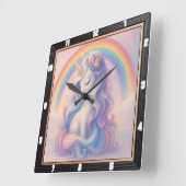 Pastel Rainbow Unicorn Quadratische Wanduhr (Winkel)