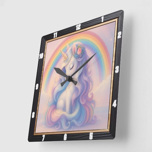 Pastel Rainbow Unicorn Quadratische Wanduhr (Winkel)
