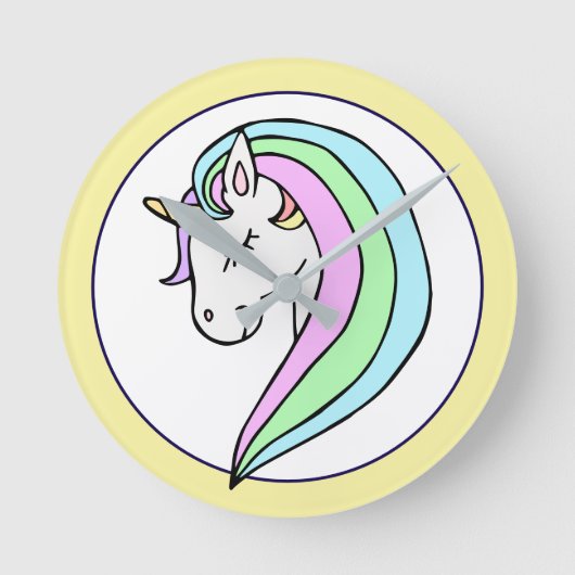 Pastel Rainbow Unicorn Runde Wanduhr (Vorderseite)