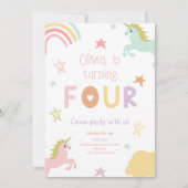 Pastel Rainbow Unicorn Stars Einladung (Vorderseite)
