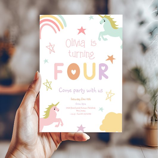 Pastel Rainbow Unicorn Stars Einladung