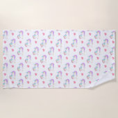 Pastel Rainbow Unicorns und Herz Muster Strandtuch (Vorderseite)