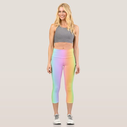 Pastel Rainbow Vertical Strip Gradient Capri Leggings (Vorderseite)
