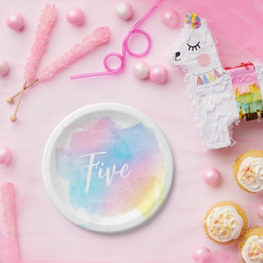 Pastel Rainbow Watercolor Pappteller (Party)