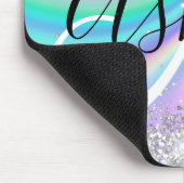 Pastel Rainbow Wave Ombre Silver Glitzer Monogram Mousepad (Ecke)