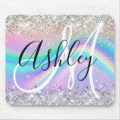 Pastel Rainbow Wave Ombre Silver Glitzer Monogram Mousepad (Vorne)