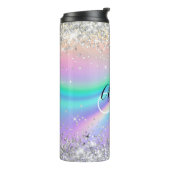 Pastel Rainbow Wave Ombre Silver Glitzer Monogram Thermosbecher (Nach links gedreht)