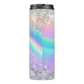 Pastel Rainbow Wave Ombre Silver Glitzer Monogram Thermosbecher (Rückseite)