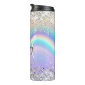 Pastel Rainbow Wave Ombre Silver Glitzer Monogram Thermosbecher (Nach rechts gedreht)
