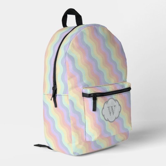 Pastel Rainbow Waves Bedruckter Rucksack (Rückseitige Ecke links)