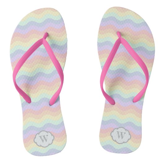 Pastel Rainbow Waves Flip Flops Badesandalen (Fußbett)