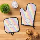 Pastel Rainbow Waves Ofenhandschuh & Topflappen-Set (Oben Unten)