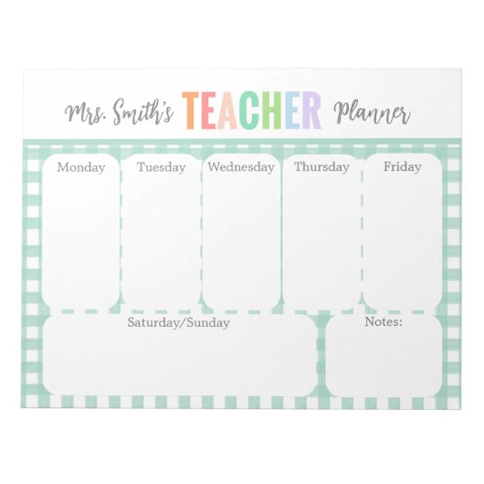 Pastel Rainbow Weekly Teacher Planner Notizblock (Vorderseite)