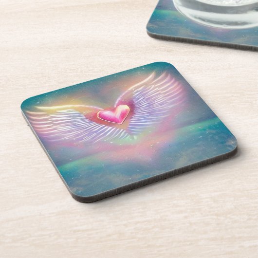Pastel Rainbow Winged Heart Getränkeuntersetzer (Linke Seite)