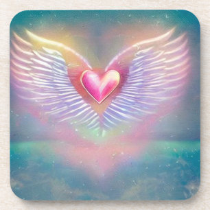 Pastel Rainbow Winged Heart Getränkeuntersetzer