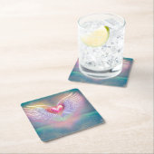 Pastel Rainbow Winged Heart Rechteckiger Pappuntersetzer (Vor Ort)