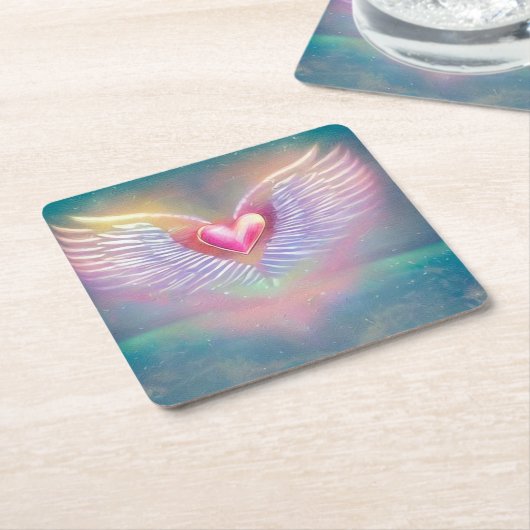 Pastel Rainbow Winged Heart Rechteckiger Pappuntersetzer (angewinkelt)