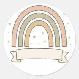Pastel Rainbow with Stars and Custom Banner – Whim Runder Aufkleber