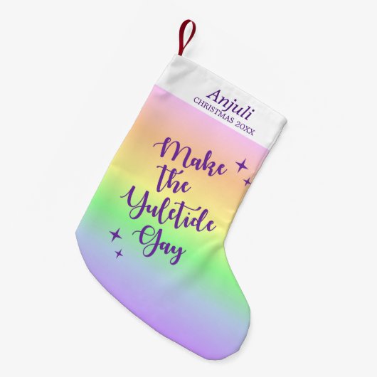Pastel Rainbow Yuletide Pride Personalisiert Kleiner Weihnachtsstrumpf (Vorderansicht (hängend))