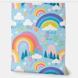 Pastel Rainbows Blume und Wolken Kinderzimmer Tapete