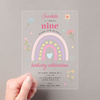 Pastel Rainbows Girl Wildblumen zum Geburtstag Acryleinladungen