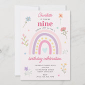 Pastel Rainbows Girl Wildblumen zum Geburtstag Einladung (Vorderseite)