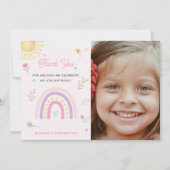 Pastel Rainbows Girly Wildblumen Geburtstag Foto Dankeskarte (Vorderseite)