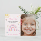 Pastel Rainbows Girly Wildblumen Geburtstag Foto Dankeskarte (Stehend Vorderseite)