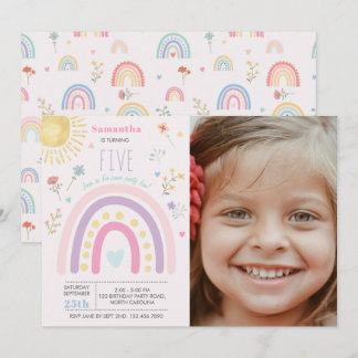 Pastel Rainbows Girly Wildblumen Geburtstag Foto Einladung