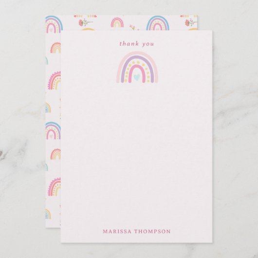 Pastel Rainbows Girly Wildblumen & Herz Dankeskarte (Vorne/Hinten)