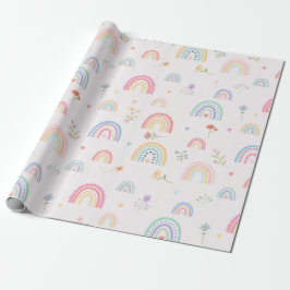 Pastel Rainbows Girly Wildblumen & Herz Geschenkpapier