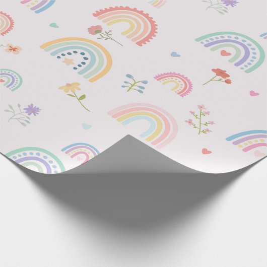 Pastel Rainbows Girly Wildblumen & Herz Geschenkpapier (Ecke)