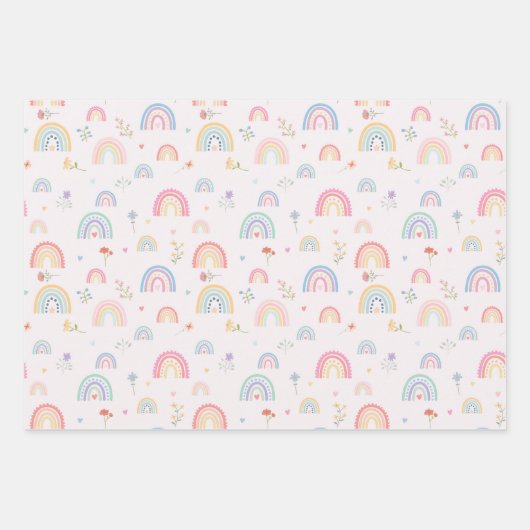 Pastel Rainbows Girly Wildblumen & Herz Geschenkpapier Set (Vorderseite 2)