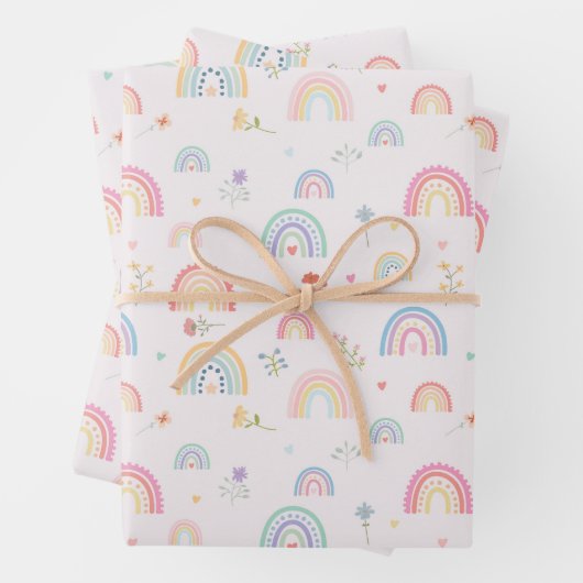 Pastel Rainbows Girly Wildblumen & Herz Geschenkpapier Set (Beispiel)