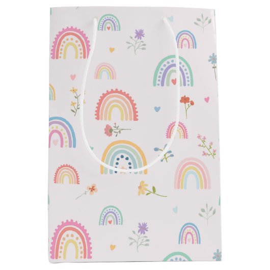 Pastel Rainbows Girly Wildblumen & Herz Mittlere Geschenktüte (Vorderseite)