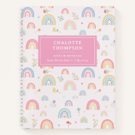 Pastel Rainbows Girly Wildblumen & Herz Notizblock