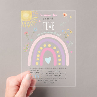 Pastel Rainbows Girly Wildblumen hören Geburtstag Acryleinladungen