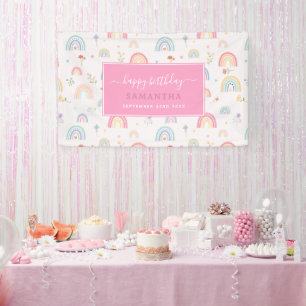 Pastel Rainbows Girly Wildblumen hören Geburtstag Banner