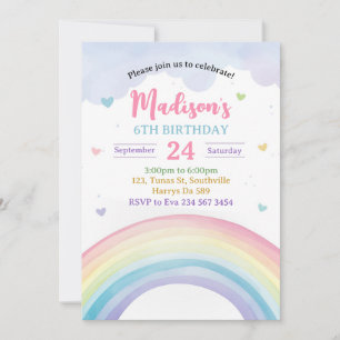 Pastel Rainbows und Herz zum Geburtstag Einladung