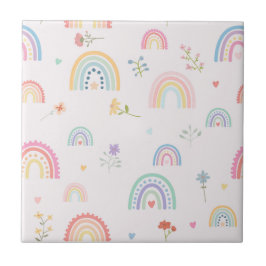 Pastel Rainbows Wildblumen Hearts Girly Kinderzimm Fliese