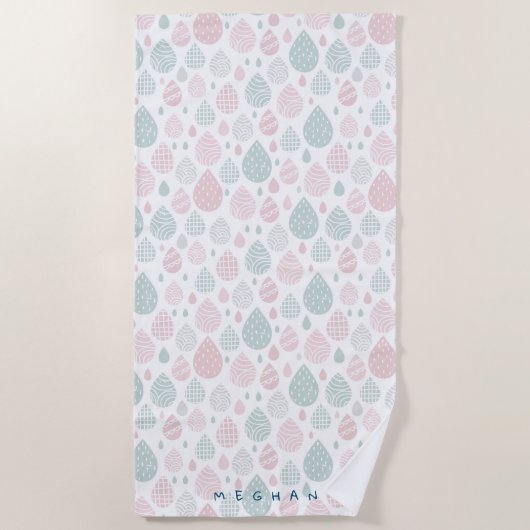 Pastel Raindrops Monogram Beach Handtuch (Vorderseite)