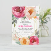 Pastel Ranunculus Floral Baby Dusche Gold Rahmen Einladung (Stehend Vorderseite)