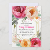 Pastel Ranunculus Floral Baby Dusche Gold Rahmen Einladung (Vorne/Hinten)