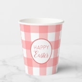 Pastel Raspberry Red Happy Oaster Kariertes Muster Pappbecher (Rückseite)