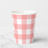 Pastel Raspberry Red Happy Oaster Kariertes Muster Pappbecher (Links)