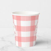 Pastel Raspberry Red Happy Oaster Kariertes Muster Pappbecher (Rechts)